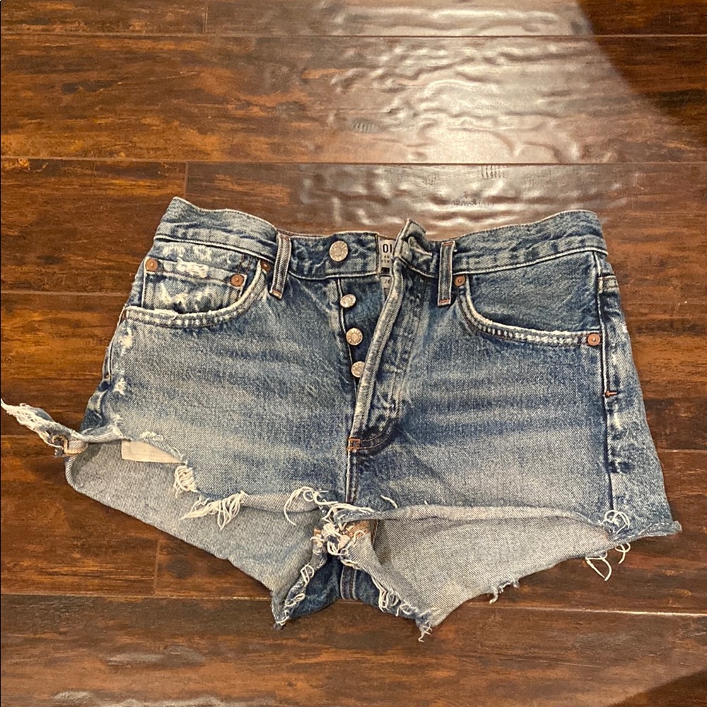 Agolde Parker Blue Vintage Jean Shorts with Distressed Details